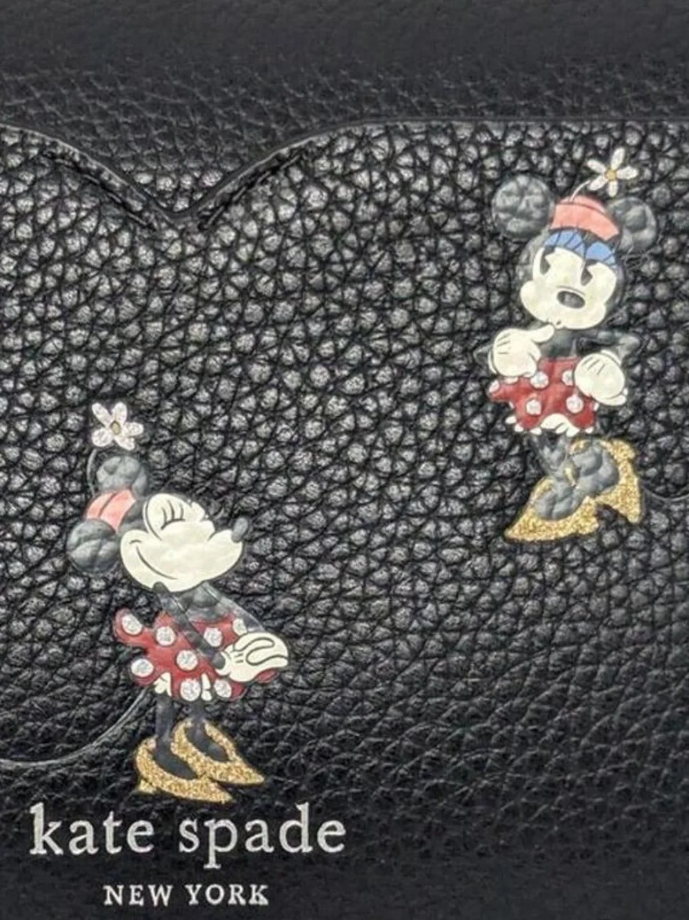 Disney Kate Spade Minnie Mouse Crossbody Wallet Clutch Rhinestone Pearl Buckle